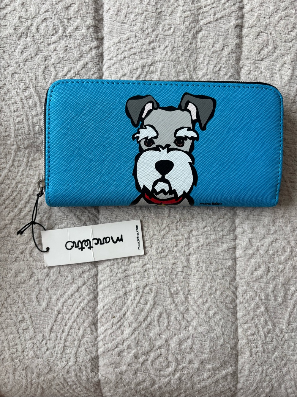 NWT Marc Tetro Blue Dog-Graphic Zip Wallet for Pet Lovers - Schnauzer